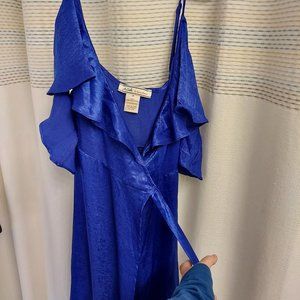 Lulu's Blue Satin Wrap Dress